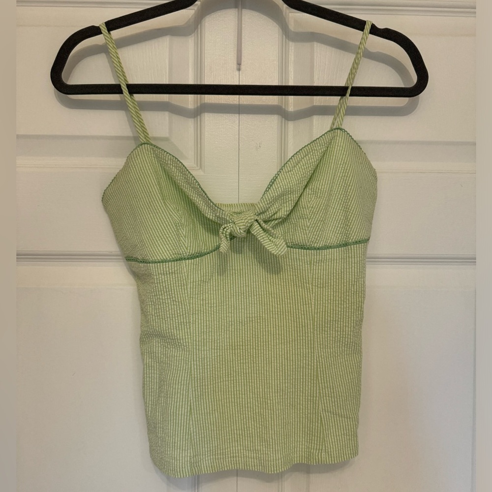 Green seersucker tank top